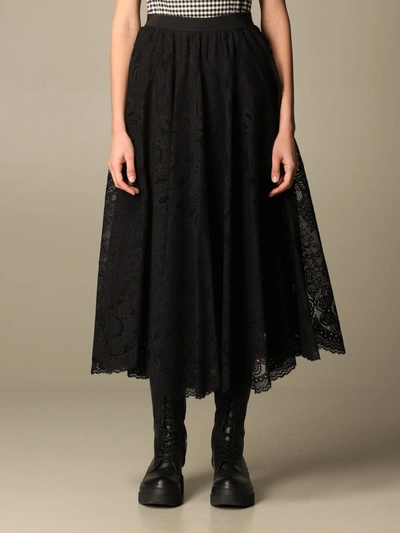 Shop Red Valentino Skirt  Lace Midi Skirt In Black