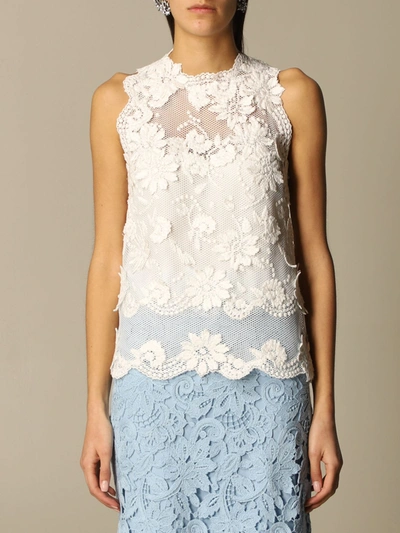 Shop Ermanno Scervino Lace And Macram&eacute; Top In White