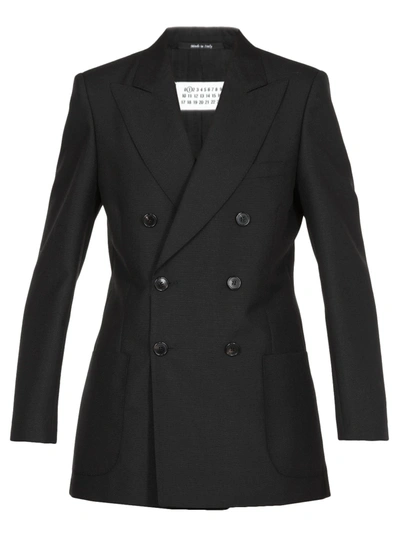 Shop Maison Margiela Wool Blend Double Breasted Jacket In Black