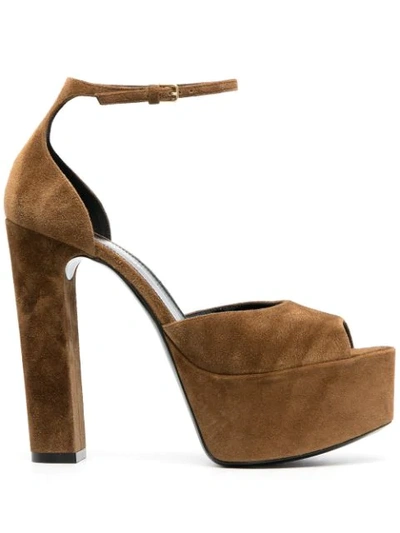 Shop Saint Laurent Jodie 145mm Platform Sandals In Brown
