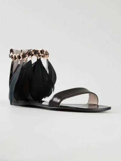 Shop Anna Baiguera Feather Ankle Strap Sandals In Black