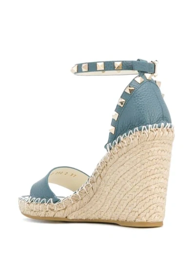 Shop Valentino Rockstud 100mm Wedge Espadrilles In Blue