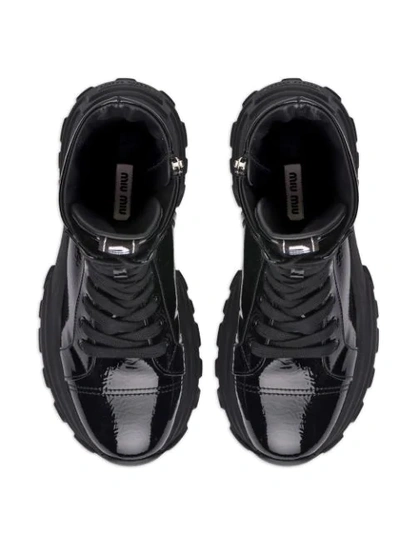 Shop Miu Miu Patent-finish Lace-up Boots In Black