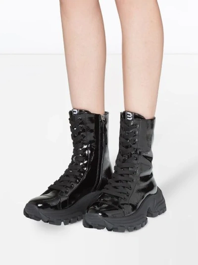 Shop Miu Miu Patent-finish Lace-up Boots In Black