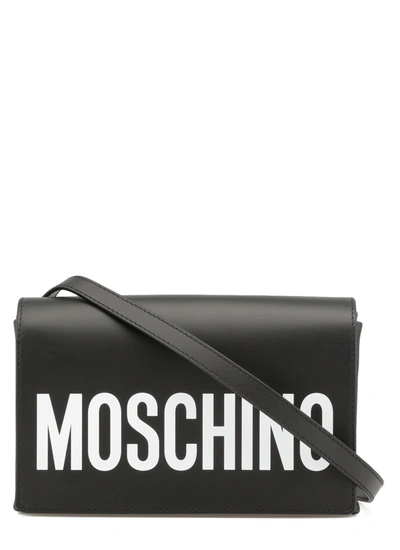 Shop Moschino Leather Shoulderbag In Fantasia Nero