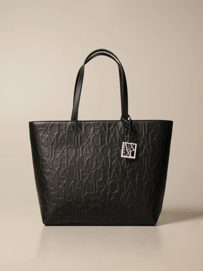 Shop Armani Collezioni Armani Exchange Tote Bags Armani Exchange Shoulder Bag In Synthetic Leather With Logo In Black