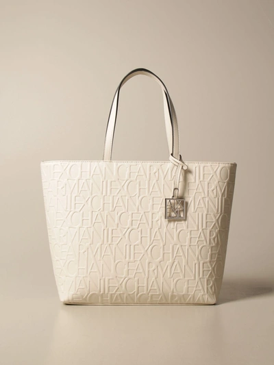 Shop Armani Collezioni Armani Exchange Tote Bags Armani Exchange Shoulder Bag In Synthetic Leather With Logo In White