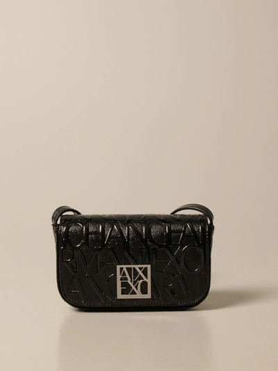 Shop Armani Collezioni Armani Exchange Mini Bag Armani Exchange Shoulder Bag In Synthetic Patent Leather With Embossed Logo In Black