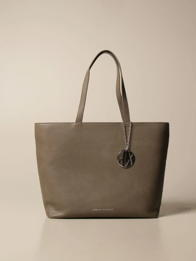 Shop Armani Collezioni Armani Exchange Tote Bags Armani Exchange Shoulder Bag In Synthetic Textured Leather In Dove Grey
