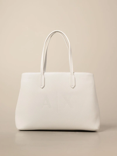 Shop Armani Collezioni Armani Exchange Tote Bags Armani Exchange Shoulder Bag In Synthetic Textured Leather In White