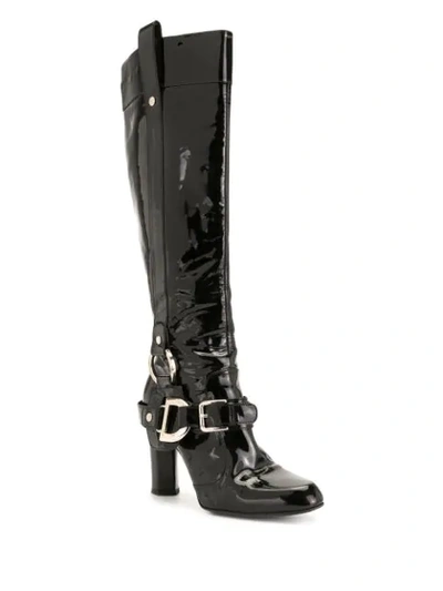 Pre-owned Dolce & Gabbana 85mm Patent Boots In Black
