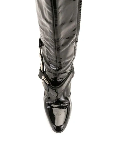 Pre-owned Dolce & Gabbana 85mm Patent Boots In Black