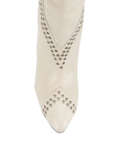 Shop Isabel Marant Lahia Eyelet Embellished Calf-high Boots In Neutrals