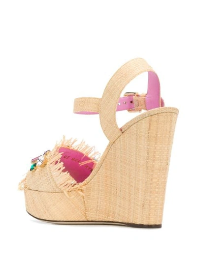 Shop Dolce & Gabbana Embellished Straw Wedges In Neutrals