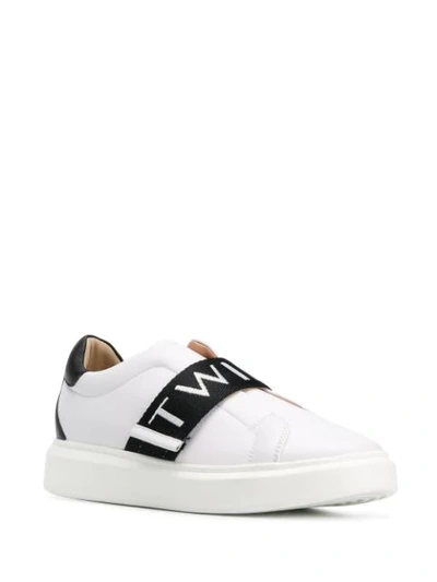 Shop Twinset Logo-strap Sneakers In White