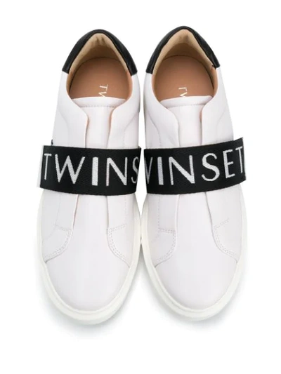 Shop Twinset Logo-strap Sneakers In White