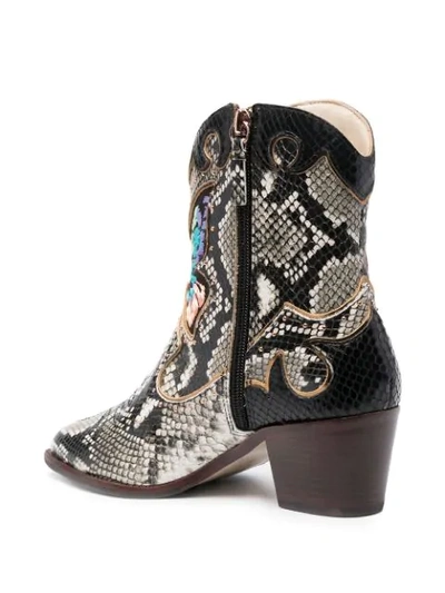 Shop Sophia Webster Snakeskin Western Boots With Embroidery Detail In Black