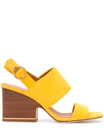 Shop Tory Burch Wood Heel Sandals In Yellow