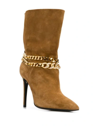 Shop Alevì Chain Detail Ankle Boots In Brown