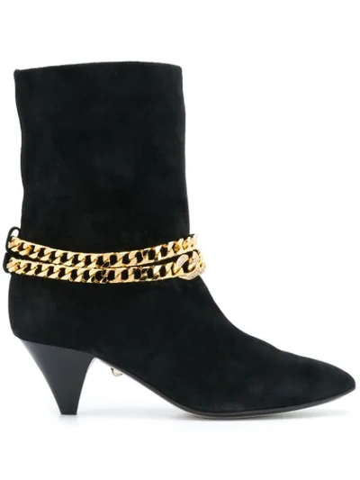 Shop Alevì Chain Embellished Mid-heel Boots In Black