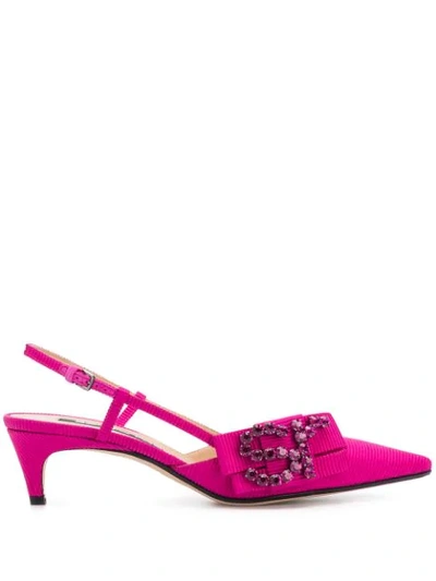 Shop Sergio Rossi Embellished Branded Slingbacks In Pink