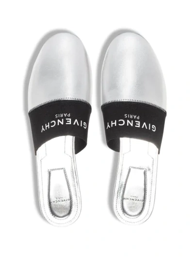 Shop Givenchy Bedford Metallic Leather Logo Mules In Silver
