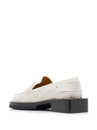 Shop Ganni Studded Denim Loafers In Neutrals