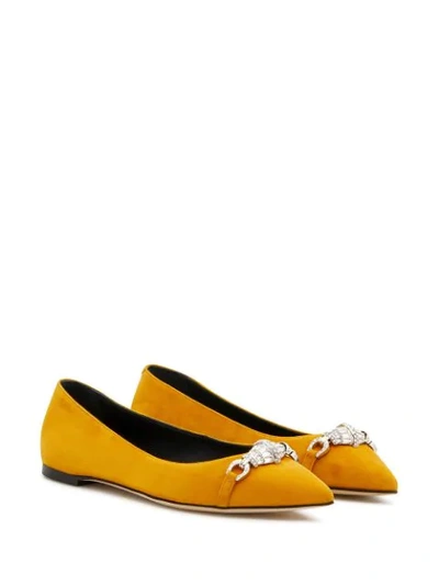Shop Giuseppe Zanotti Crystal-embellished Suede Ballerina Shoes In Yellow