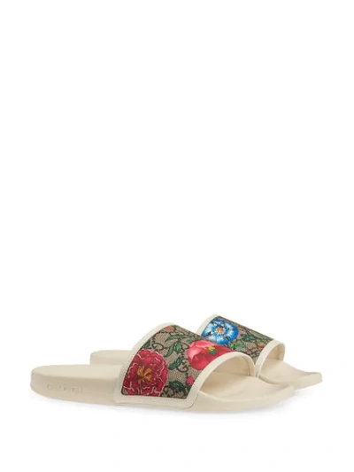 Shop Gucci Gg Flora Pattern Slides In White