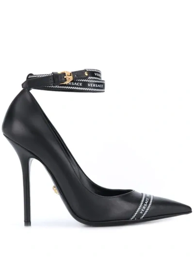 Shop Versace Logo-band Pointed Pumps In Black