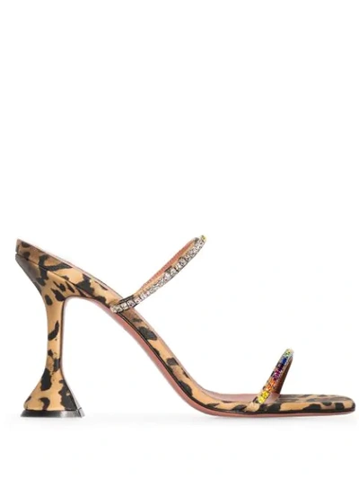 Shop Amina Muaddi Gilda Leopard Print Sandals In Black