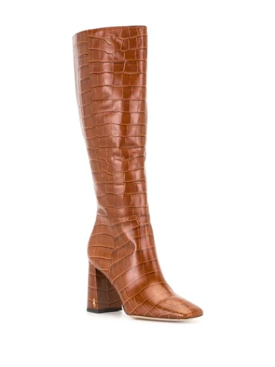 Shop Sam Edelman Crocodile-embossed Leather Boots In Brown
