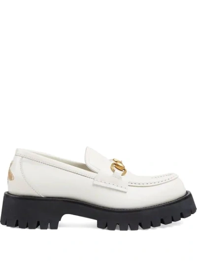 Shop Gucci Horsebit Lug Sole Loafers In White