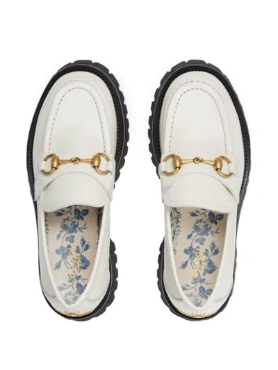 Shop Gucci Horsebit Lug Sole Loafers In White