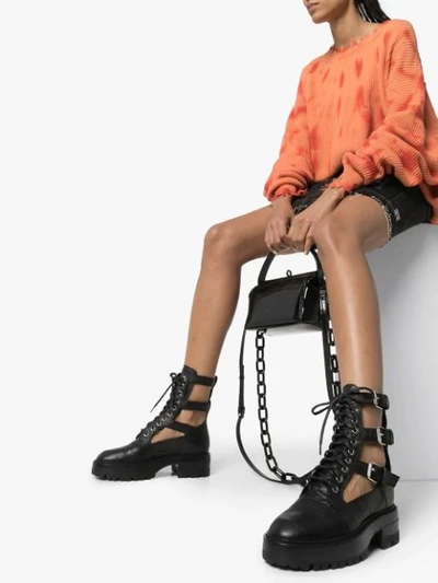 Shop Amiri Snake-embossed Cut-out Combat Boots In Black