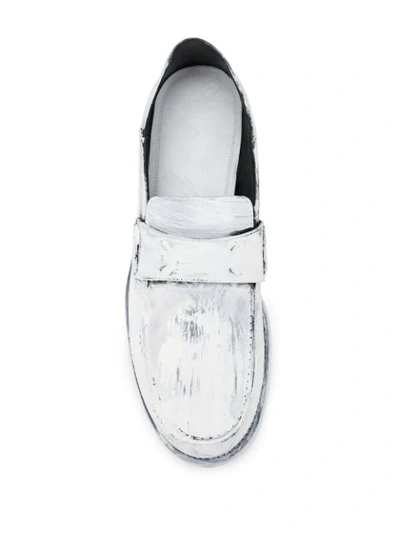 Shop Maison Margiela Paint-effect Leather Loafers In White