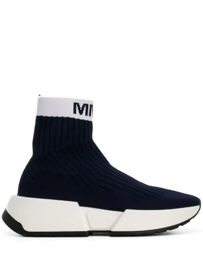 Shop Mm6 Maison Margiela Logo Knitted Sneakers In Blue