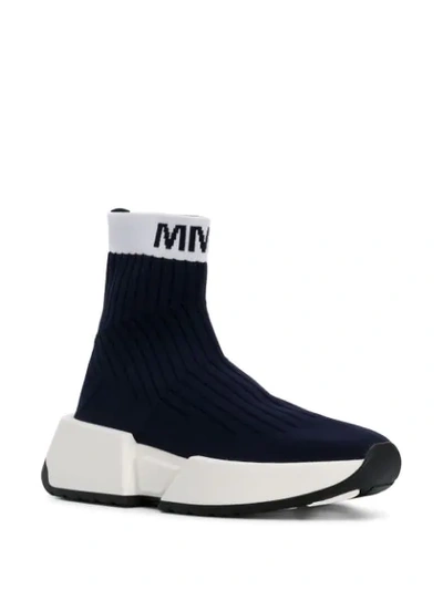 Shop Mm6 Maison Margiela Logo Knitted Sneakers In Blue