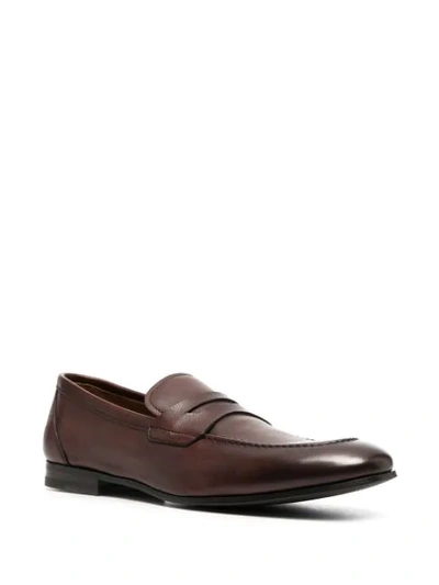 Shop Henderson Baracco Almond-toe Leather Loafers In Brown