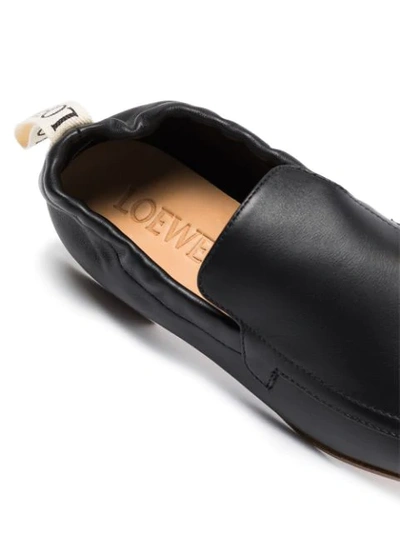 Shop Loewe Logo-tab Leather Loafers In Black