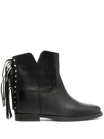 Shop Via Roma 15 Fringe-trimmed Ankle Boots In Black