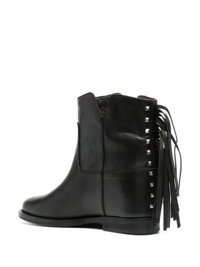 Shop Via Roma 15 Fringe-trimmed Ankle Boots In Black