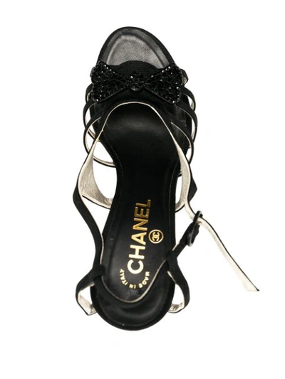 Pre-owned Chanel Bow-detail Strappy Sandals In Black