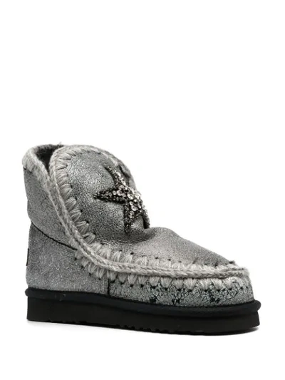 Shop Mou Eskimo Star Patch Snow Boots In Grey