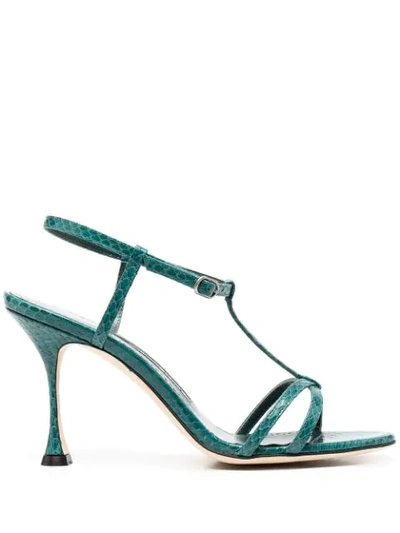 Shop Manolo Blahnik Snakeskin-effect Strappy Sandals In Green