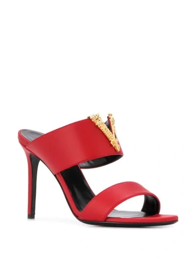 Shop Versace Virtus Strappy Mules In Red