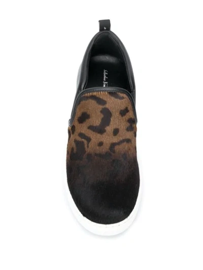 Pre-owned Ferragamo 2018 Leopard Fun Print Slip-on Sneakers In Black