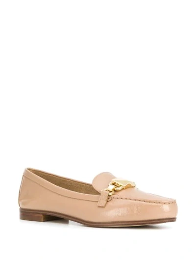 Shop Michael Michael Kors Chain-embellished Leather Loafers In Brown