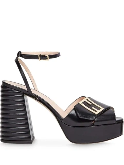 Shop Fendi Logo Plaque Platform Sandals In Black