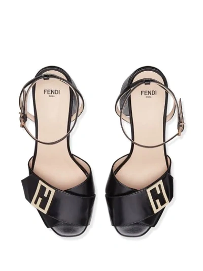 Shop Fendi Logo Plaque Platform Sandals In Black